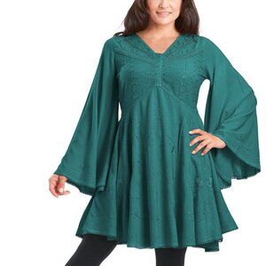 Holyclothing Ariana green teal sea goddess bell sleeve tie kimono tunic dress